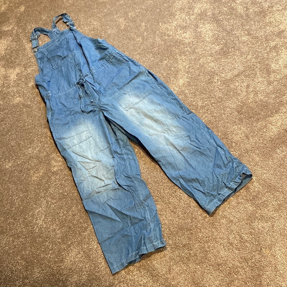 Belinda Chambray Denim Wide Leg Overalls Adjustable Straps Casual SIZE L